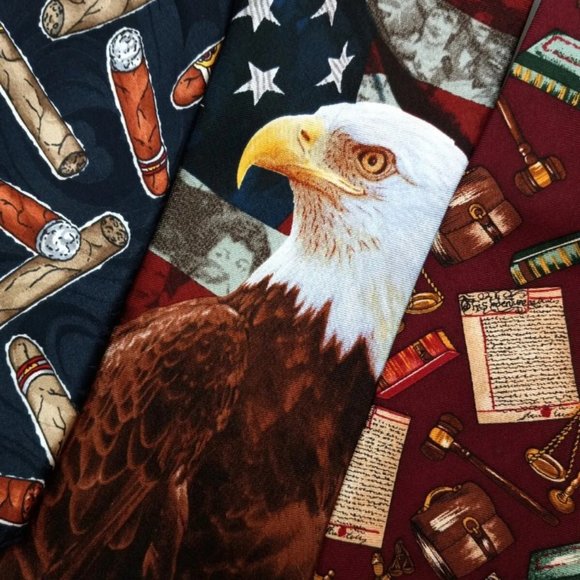Novelty Neckties,  Set Of 3 GUC 💯 % Silk Eagle Cigar Law - Picture 2 of 10
